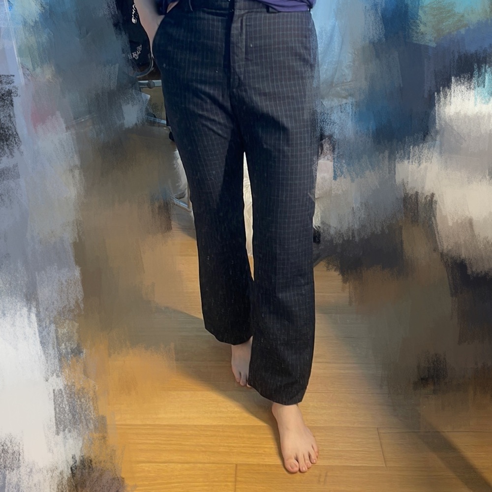 Sandro long pants - dark blue / green cross pattern